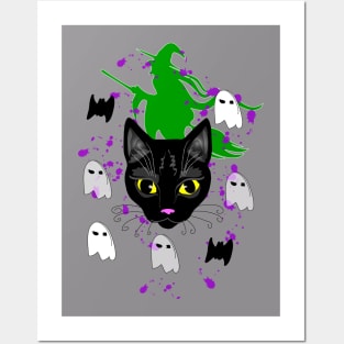 Black Cat, Ghost and witch Posters and Art